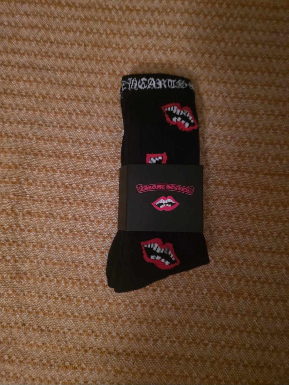 Chrome Hearts Black Socks with Red Lip and White Teeth